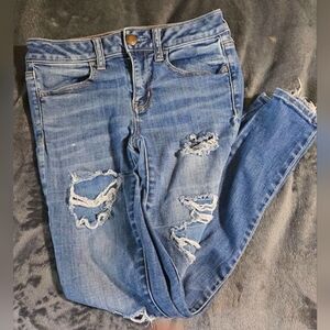 American Eagle Outfitters Women's Distressed Skinny Jeans - Medium Blue